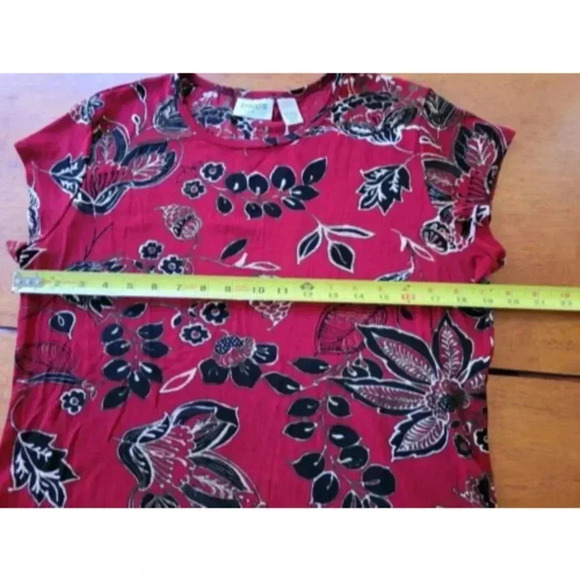Chicos Travelers Red & Black Floral Print Top Size 2 Womens L Made in USA - Picture 6 of 9